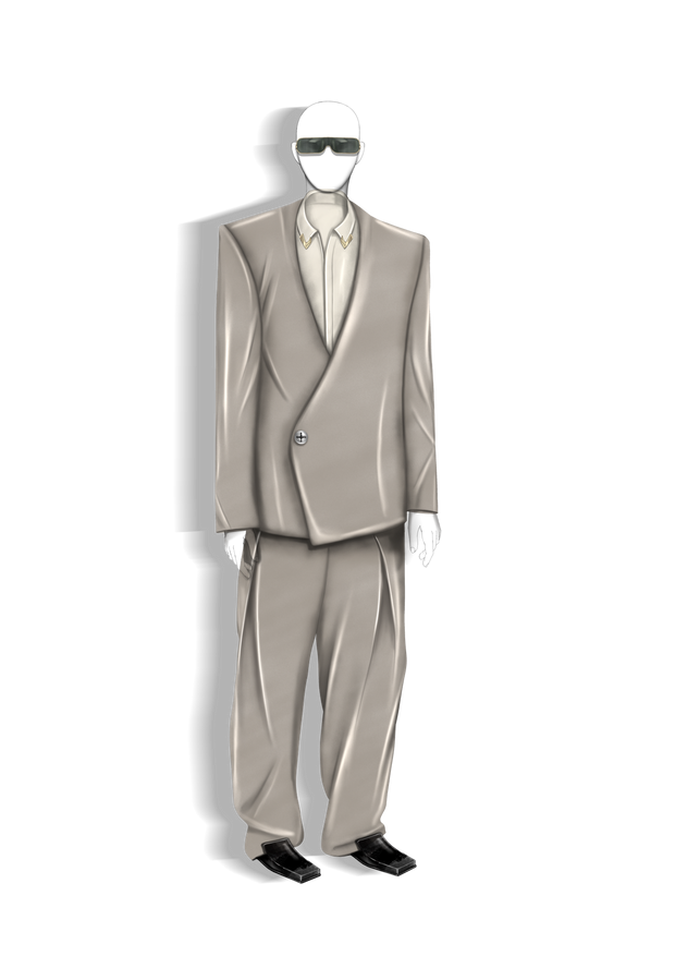 Collarless suit